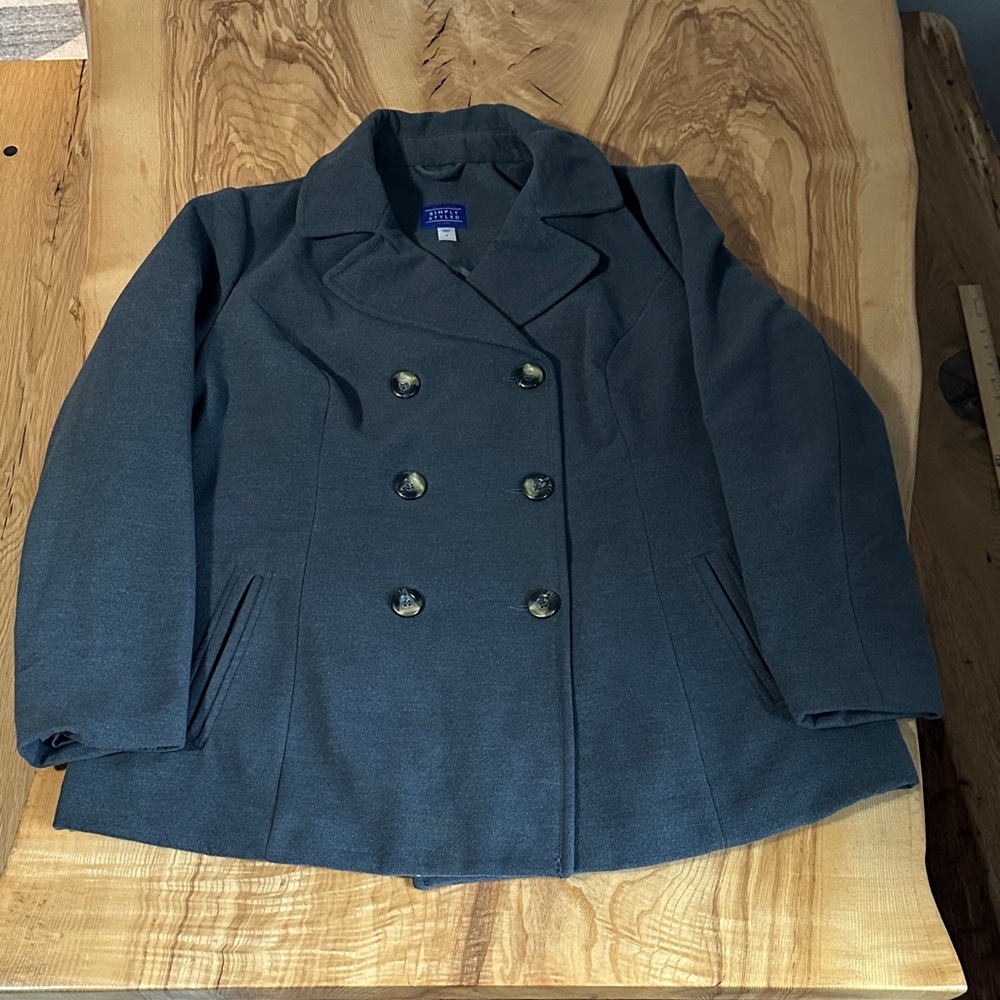 Simply Styled Gray Double-Breasted Peacoat 1X